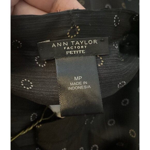 3/$15 SALE - Ann Taylor Factory Black Sheer Blouse Tunic Polka Dot Size M Petite - Picture 5 of 7